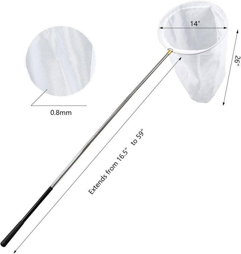 RESTCLOUD Professional Insect and Butterfly Net with 14" Ring, 26" Net Depth, 59" Telescopic Handle Full Extends to 73" Stainless Lockable - Image 2